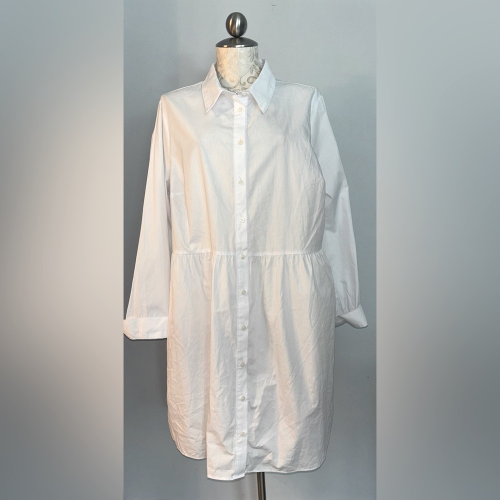 Asos white button front long sleeve shirt dress, cotton, Size 14.   #L
